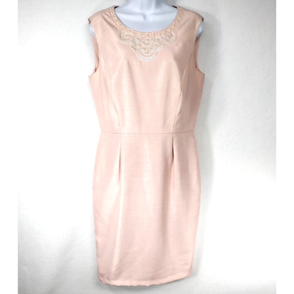 Preston & York Women 10 Sheath Dress Pink Beaded Collar Formal Wedding Party
